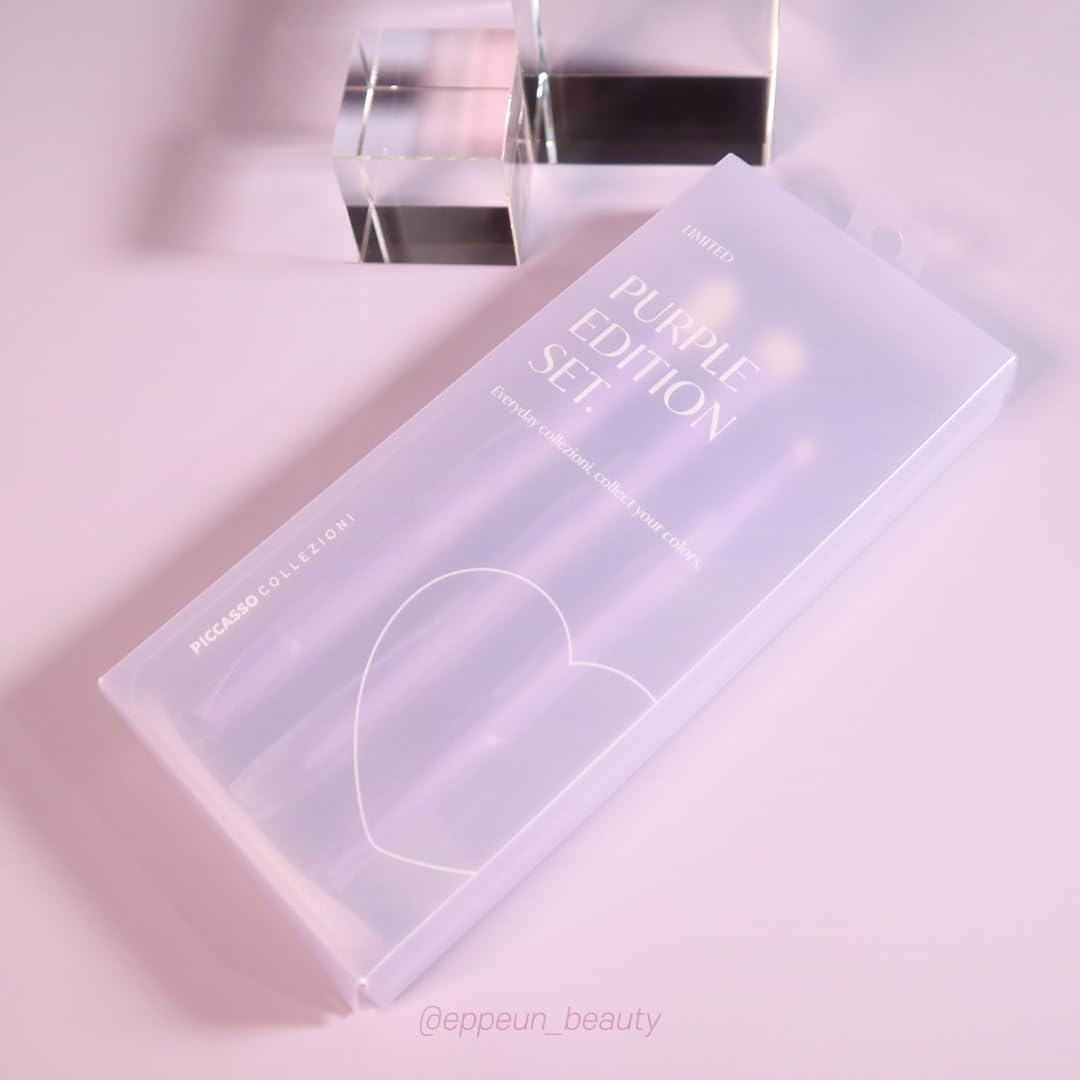 PICCASSO パープルエディション アイシャドウブラシ3本セット – 陰影/グラデーション/ライン専用 極細毛 韓国コスメ プロフェッショナル メイクブラシキット